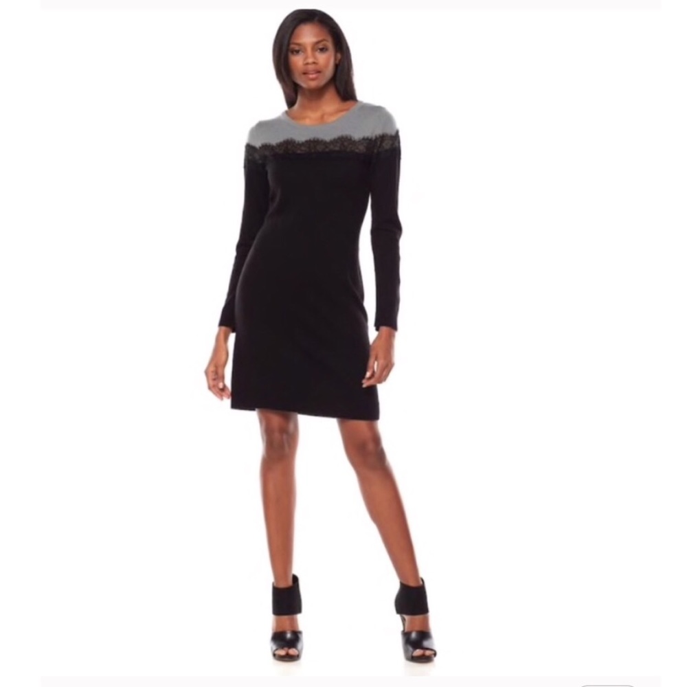 AB Studio Lace Colorblock Knit Sweater Dress